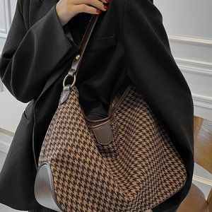 Houndstooth Pattern Shoulder Bucket Bag